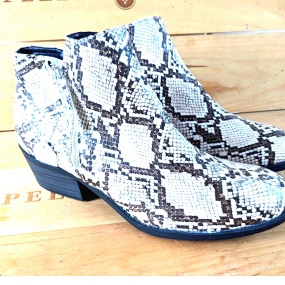 Arizona Jean Company Shoes - Arizona Jean Company Snake Print Ankle Booties Size 9.5M Cream Gray Side Zipper